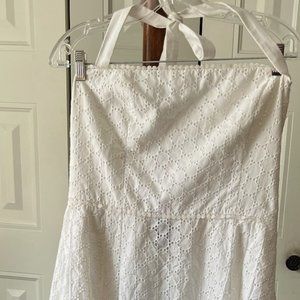 BCBG White Eyelet Fit and Flare Halter Style Dress Size Medium-NWT